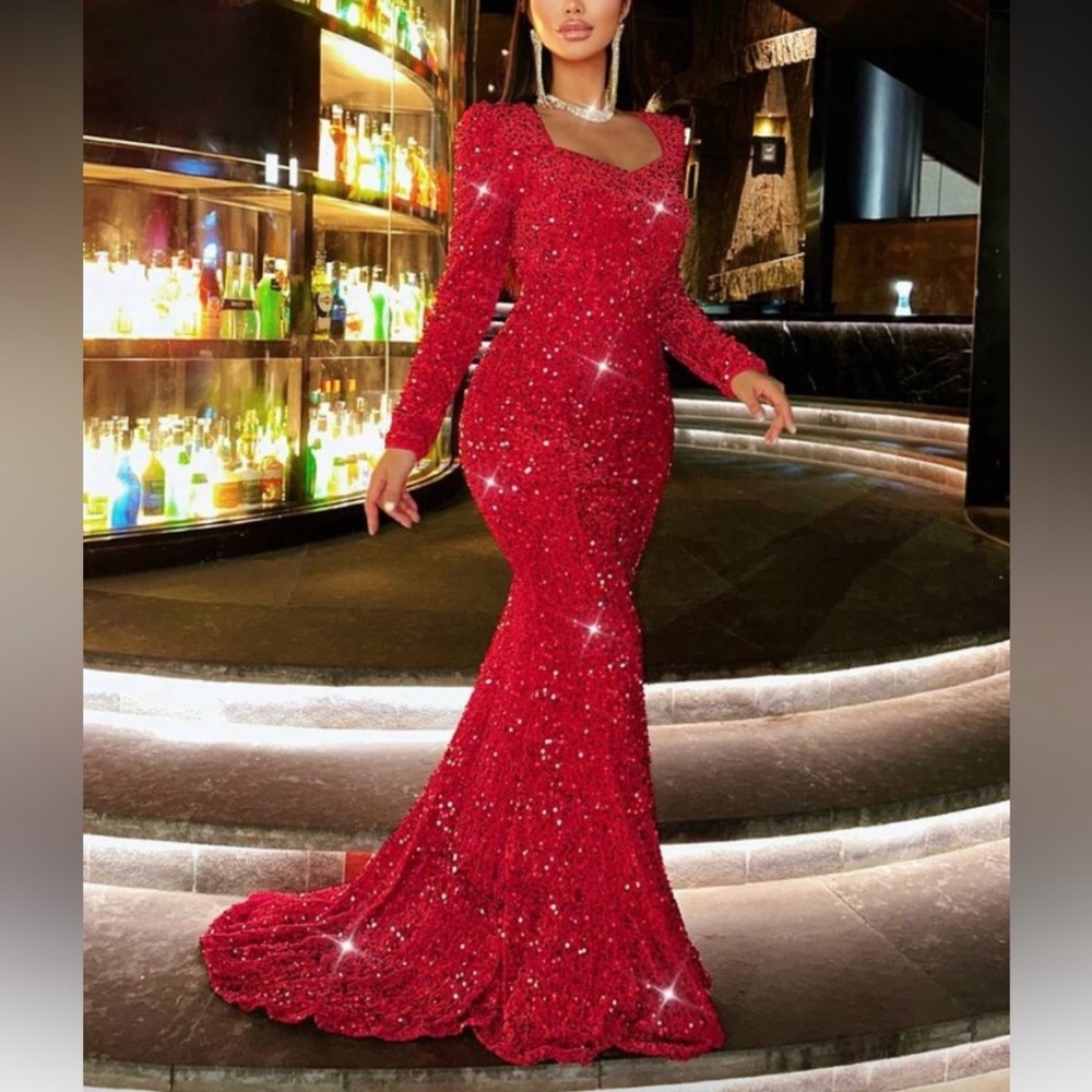 Luxe Red Mermaid Hem Sweetheart Neck Seauins Party Formal Evening Gown Dress